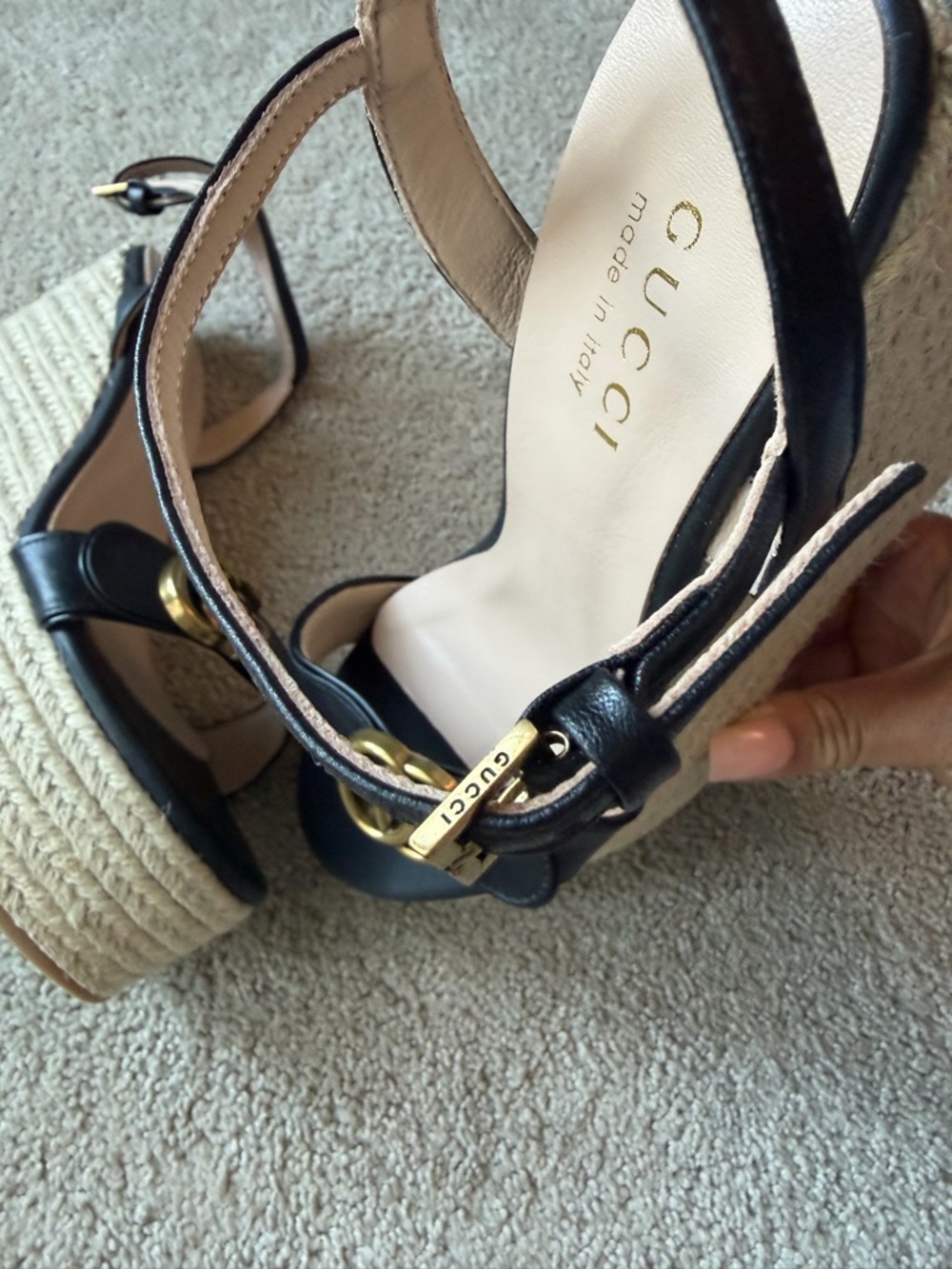 Gucci Black Espadrille Sandals wedge - Picture 8 of 12